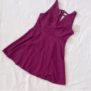 Free People Fuchsia Lace A line Mini Dress Size 8